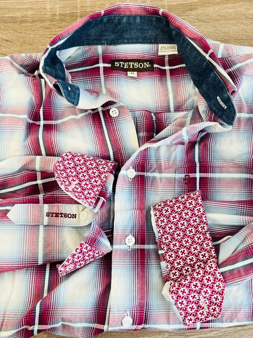 Stetson Men's Red and White Plaid Button-Down Shirt